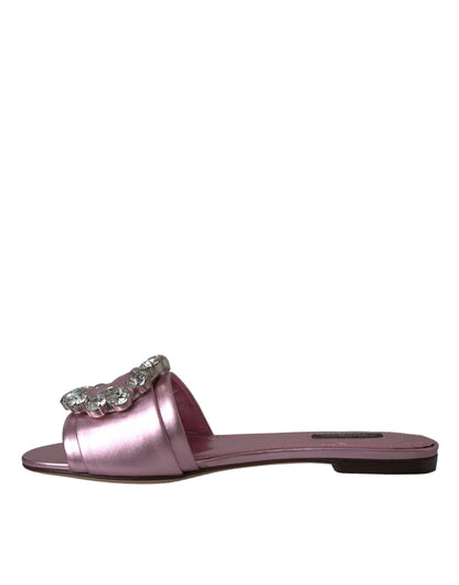 Dolce & Gabbana Pink Crystal Leather Flats Sandals Shoes Dolce & Gabbana