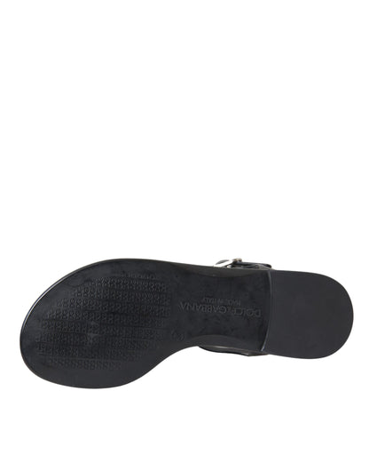 Dolce & Gabbana Black Crystal Flats Sandals Flip Flops Shoes Dolce & Gabbana