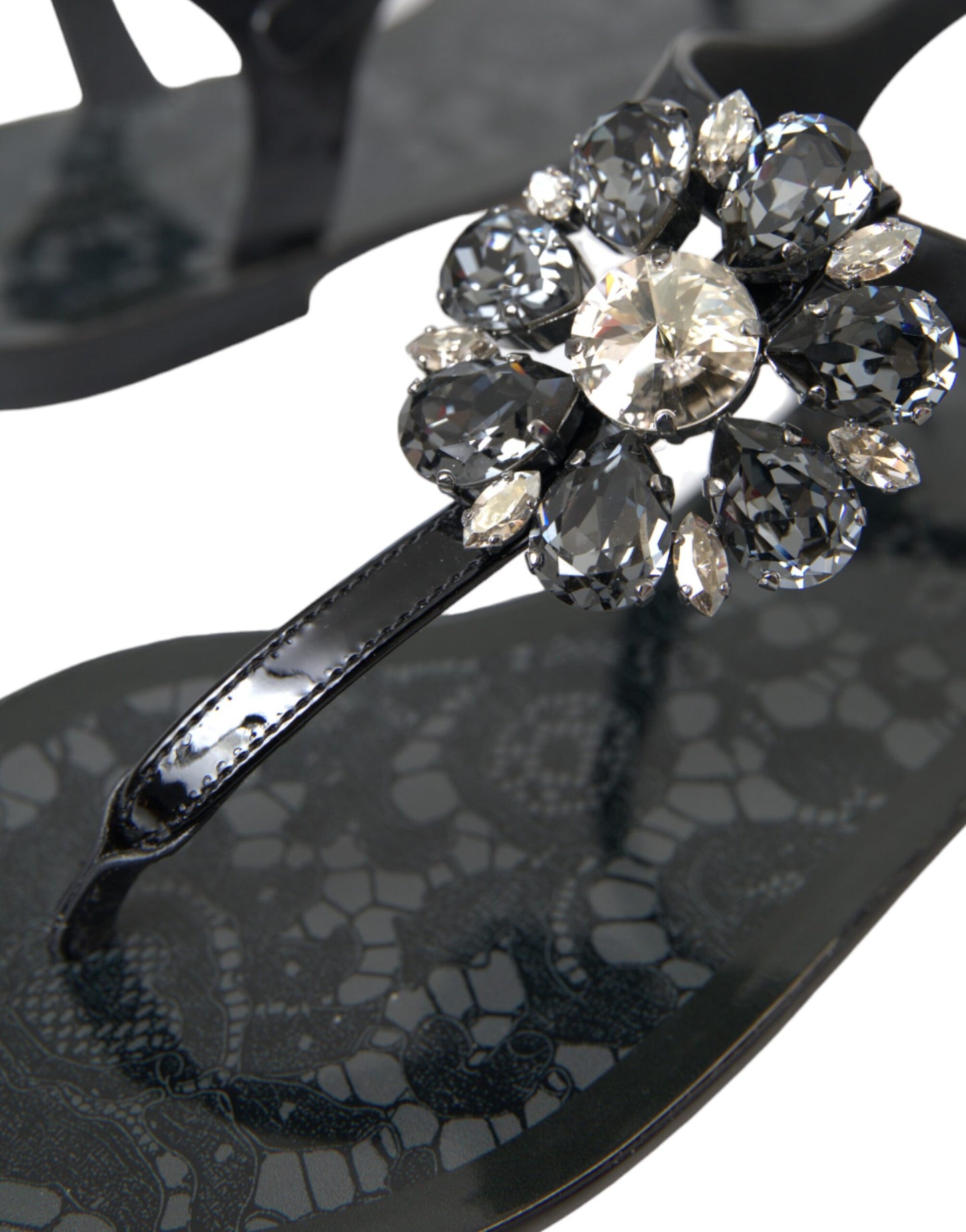 Dolce & Gabbana Black Crystal Flats Sandals Flip Flops Shoes Dolce & Gabbana