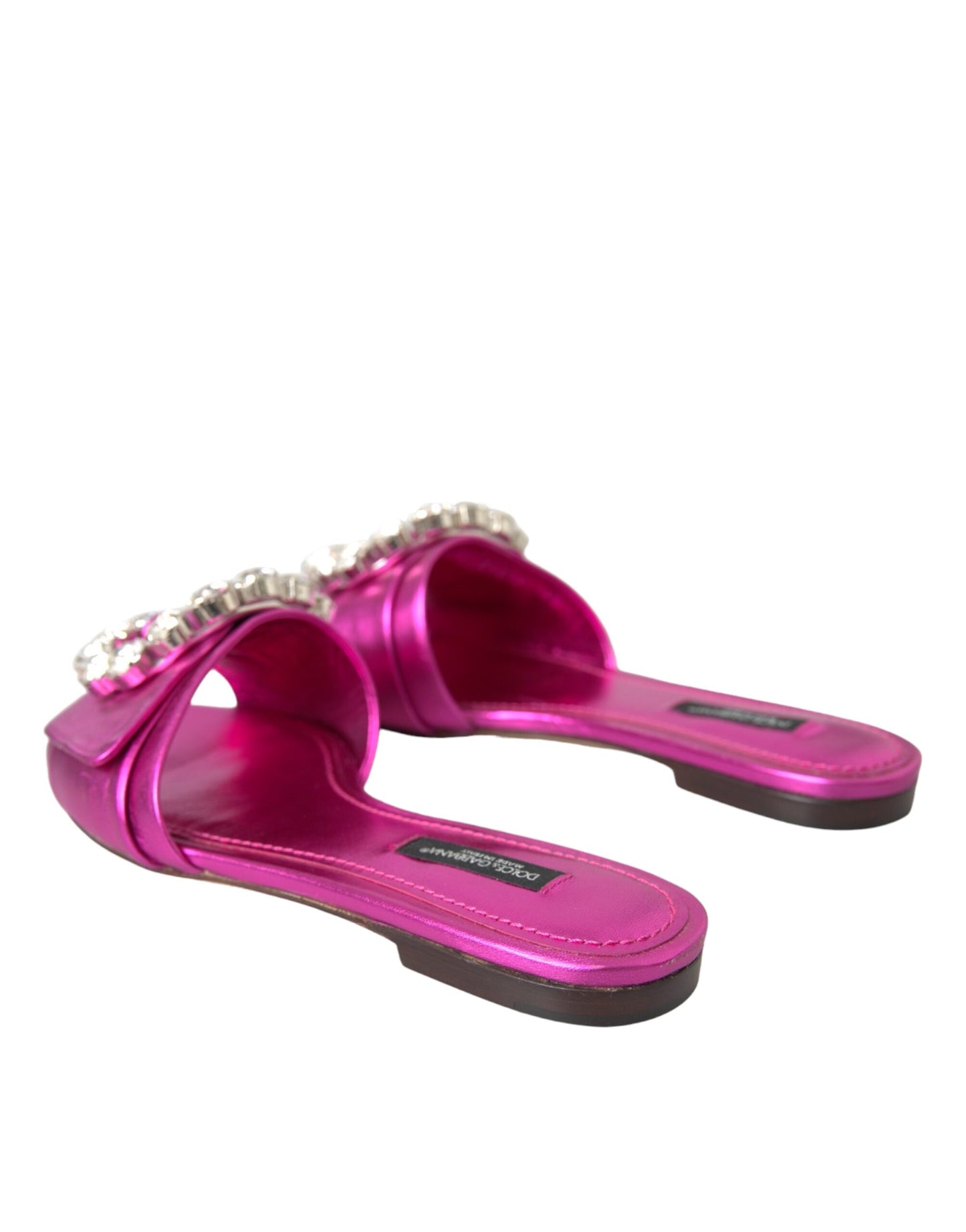 Dolce & Gabbana Fuchsia Crystal Leather Flats Sandals Shoes Dolce & Gabbana