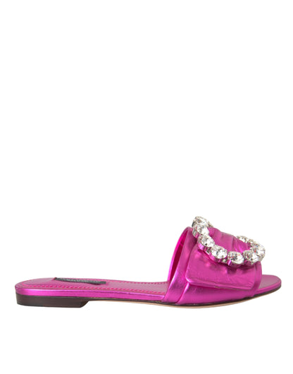 Dolce & Gabbana Fuchsia Crystal Leather Flats Sandals Shoes Dolce & Gabbana