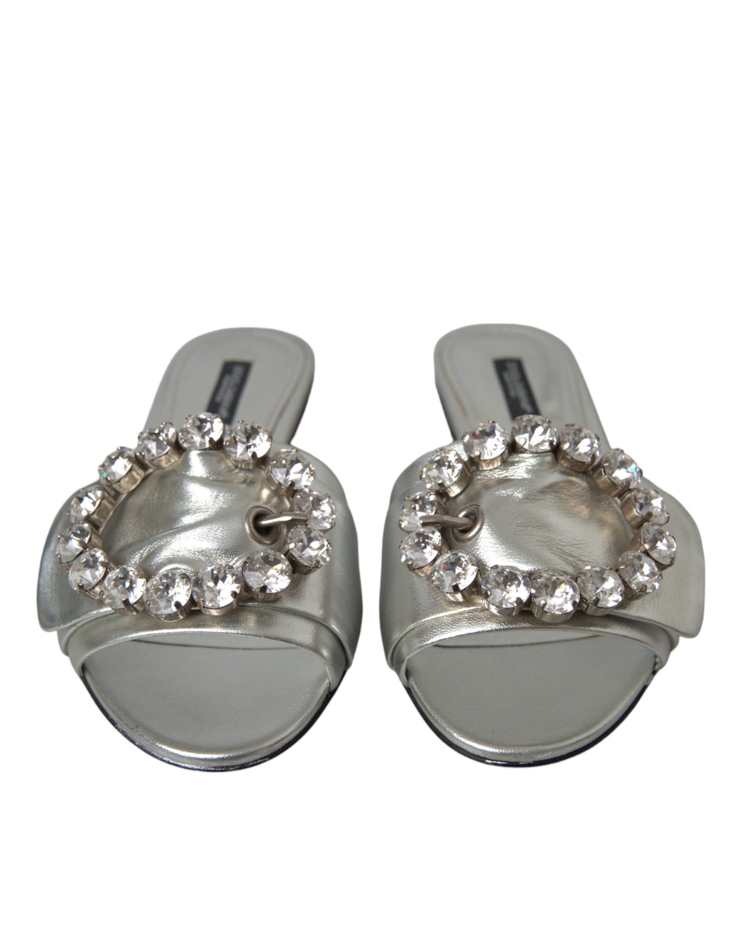 Dolce & Gabbana Silver Crystal Leather Flats Sandals Shoes Dolce & Gabbana