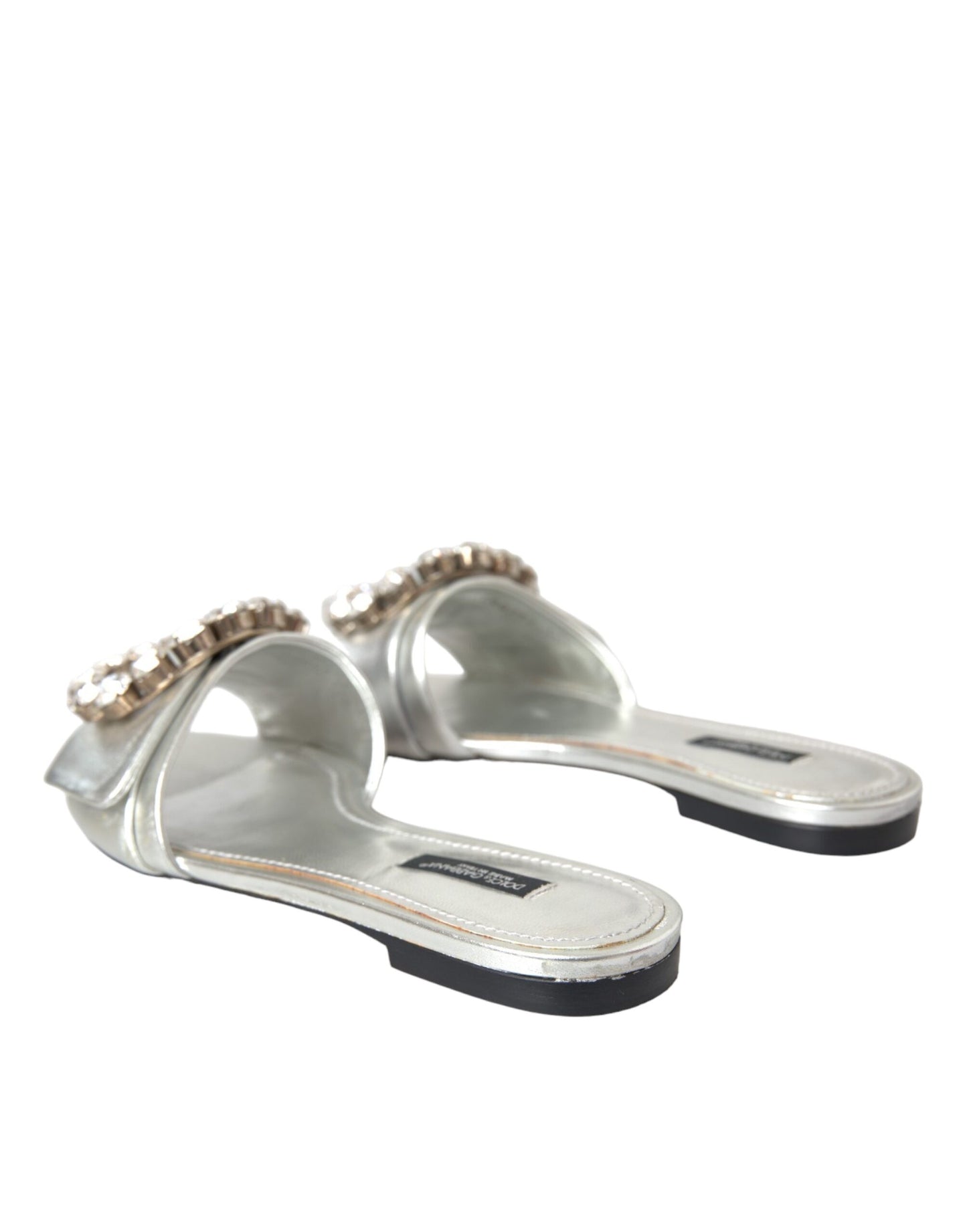 Dolce & Gabbana Silver Crystal Leather Flats Sandals Shoes Dolce & Gabbana