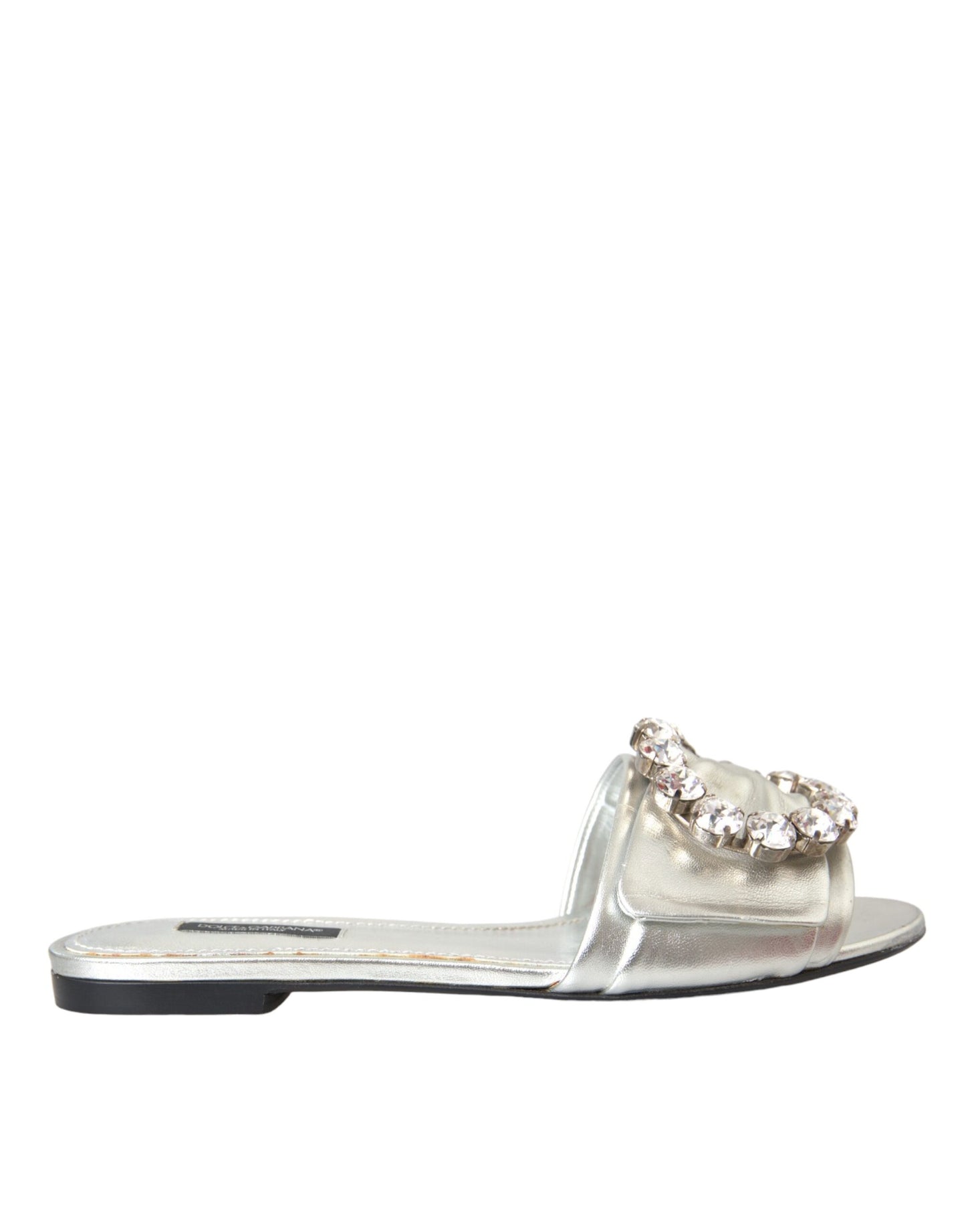 Dolce & Gabbana Silver Crystal Leather Flats Sandals Shoes Dolce & Gabbana