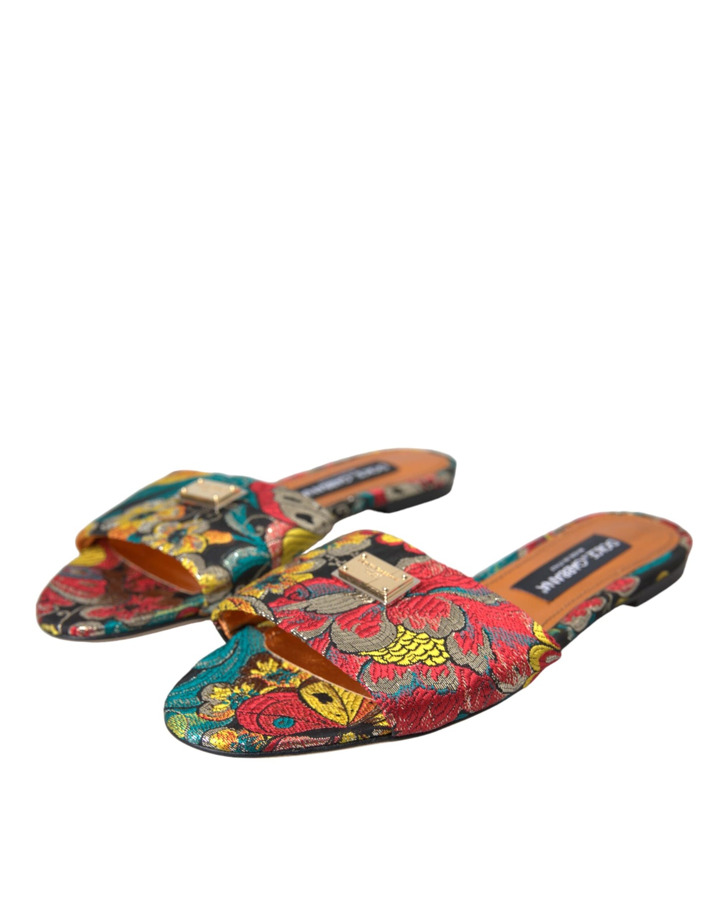 Dolce & Gabbana Multicolor Floral Brocade Logo Flats Sandals Shoes Dolce & Gabbana