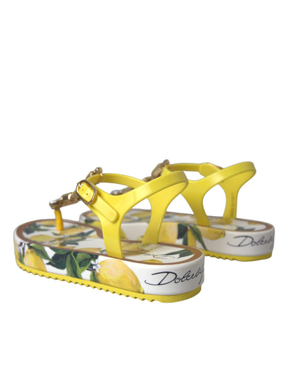 Dolce & Gabbana Yellow Lemon Beachwear Flats Sandals Shoes Dolce & Gabbana