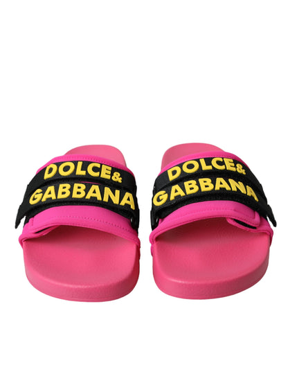 Dolce & Gabbana Pink Black Logo Beachwear Flats Sandals Shoes Dolce & Gabbana