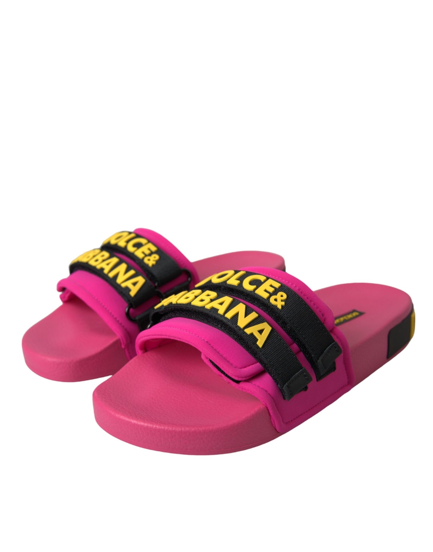 Dolce & Gabbana Pink Black Logo Beachwear Flats Sandals Shoes Dolce & Gabbana