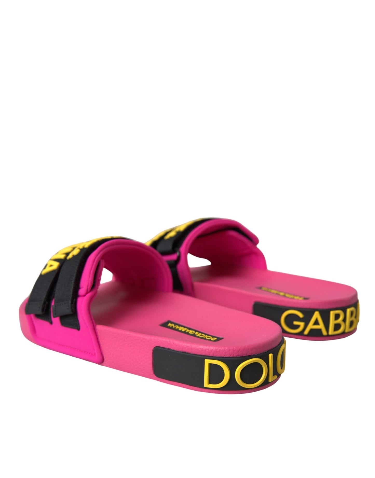 Dolce & Gabbana Pink Black Logo Beachwear Flats Sandals Shoes Dolce & Gabbana