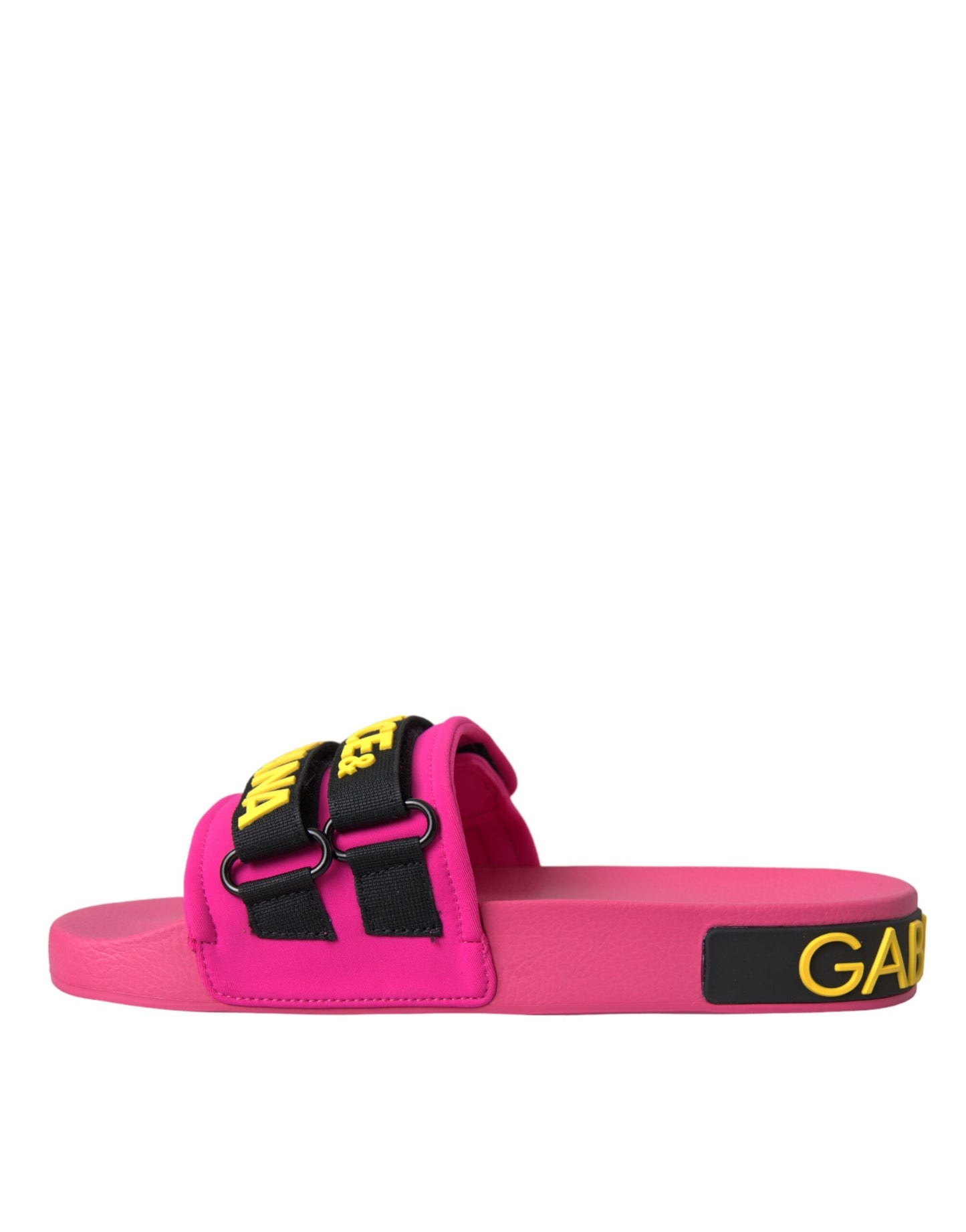 Dolce & Gabbana Pink Black Logo Beachwear Flats Sandals Shoes Dolce & Gabbana