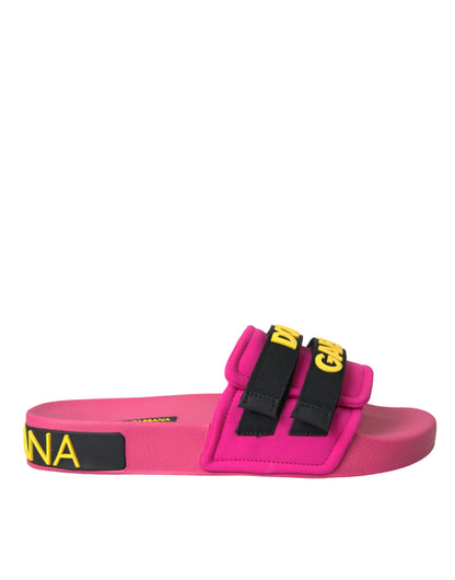 Dolce & Gabbana Pink Black Logo Beachwear Flats Sandals Shoes Dolce & Gabbana