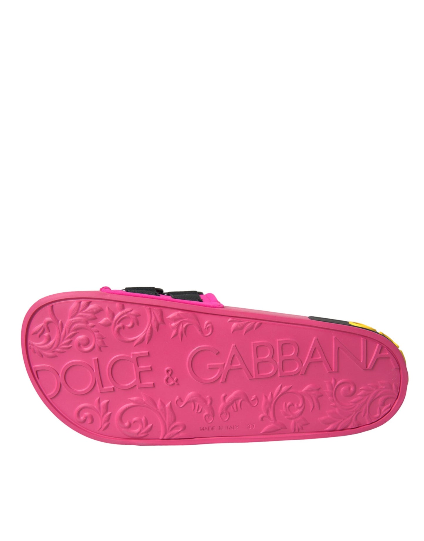 Dolce & Gabbana Pink Black Logo Beachwear Flats Sandals Shoes Dolce & Gabbana