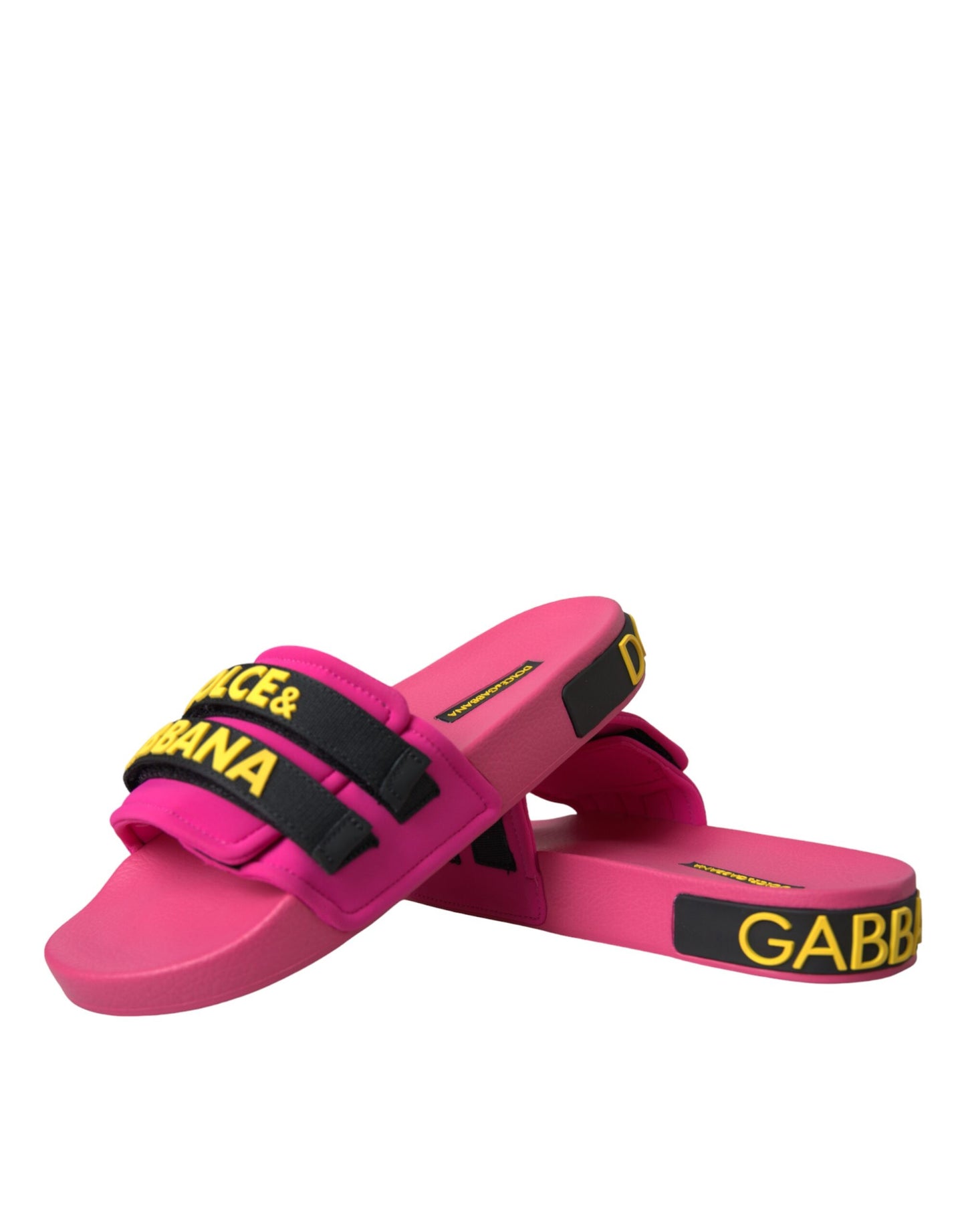 Dolce & Gabbana Pink Black Logo Beachwear Flats Sandals Shoes Dolce & Gabbana