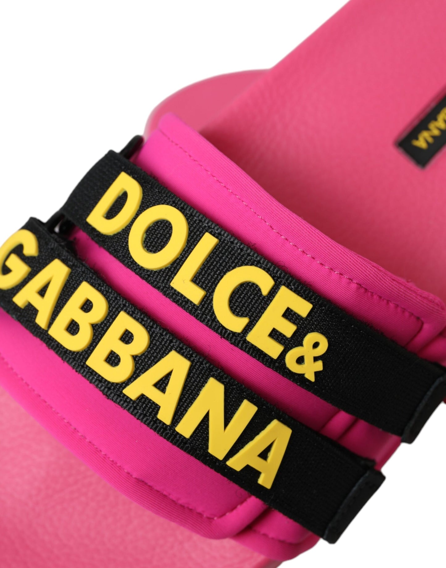 Dolce & Gabbana Pink Black Logo Beachwear Flats Sandals Shoes Dolce & Gabbana