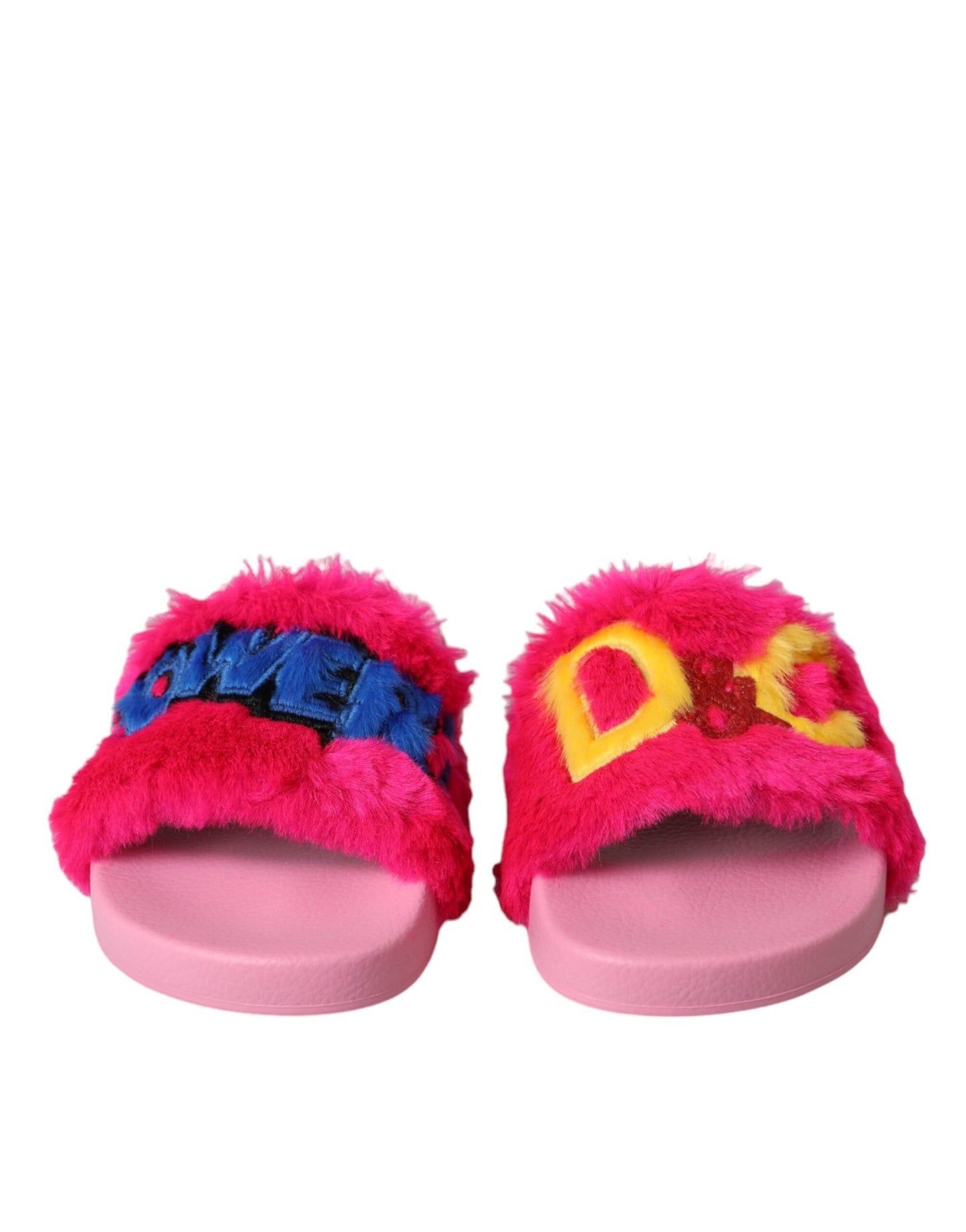 Dolce & Gabbana Multicolor Embroidered Fur Slides Sandals Shoes Dolce & Gabbana