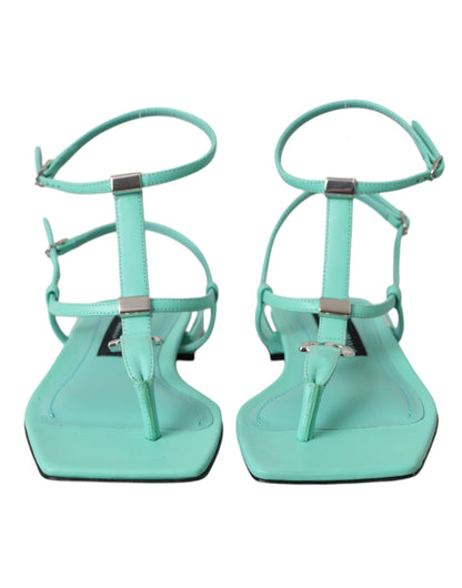 Dolce & Gabbana Aqua Green Leather Ankle Strap Flats Sandals Shoes Dolce & Gabbana