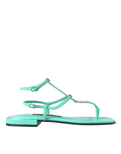 Dolce & Gabbana Aqua Green Leather Ankle Strap Flats Sandals Shoes Dolce & Gabbana