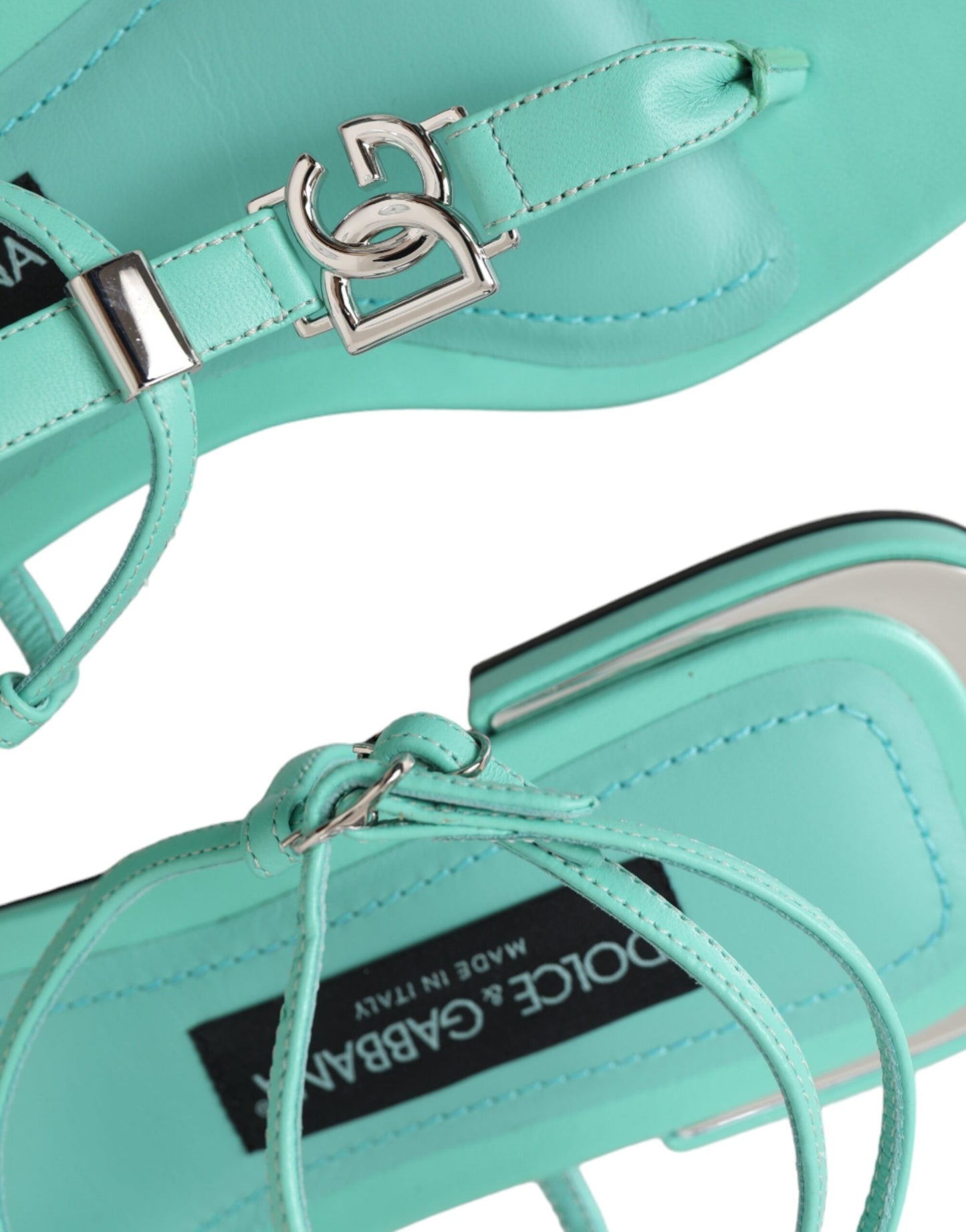 Dolce & Gabbana Aqua Green Leather Ankle Strap Flats Sandals Shoes Dolce & Gabbana