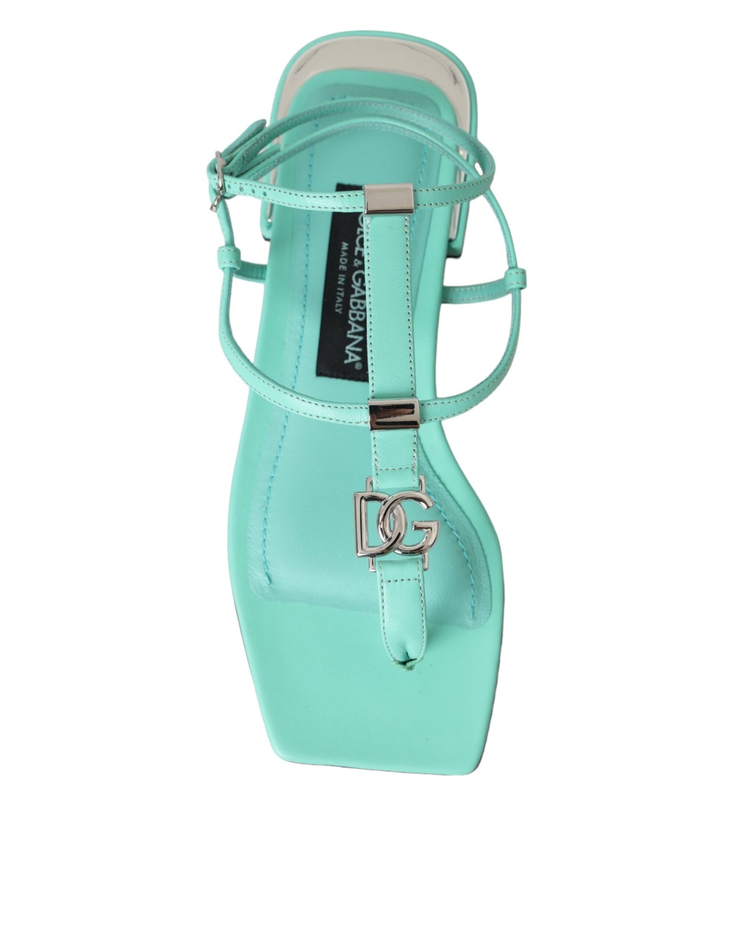 Dolce & Gabbana Aqua Green Leather Ankle Strap Flats Sandals Shoes Dolce & Gabbana