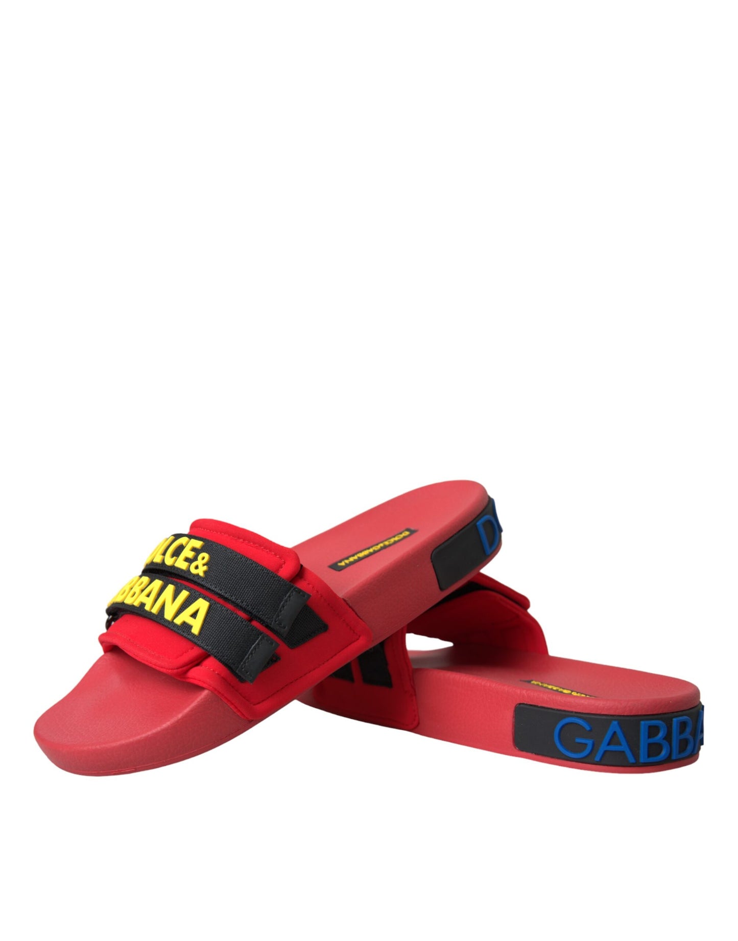 Dolce & Gabbana Red Black Logo Beachwear Flats Sandals Shoes Dolce & Gabbana