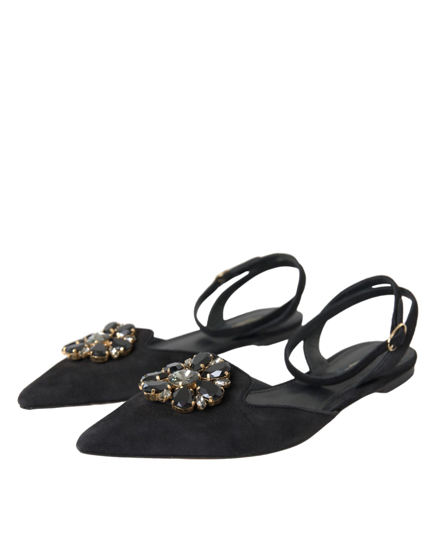 Dolce & Gabbana Black Leather Crystal Slingback Sandals Shoes Dolce & Gabbana