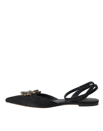 Dolce & Gabbana Black Leather Crystal Slingback Sandals Shoes Dolce & Gabbana