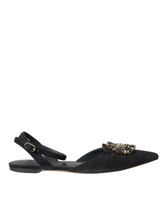 Dolce & Gabbana Black Leather Crystal Slingback Sandals Shoes Dolce & Gabbana