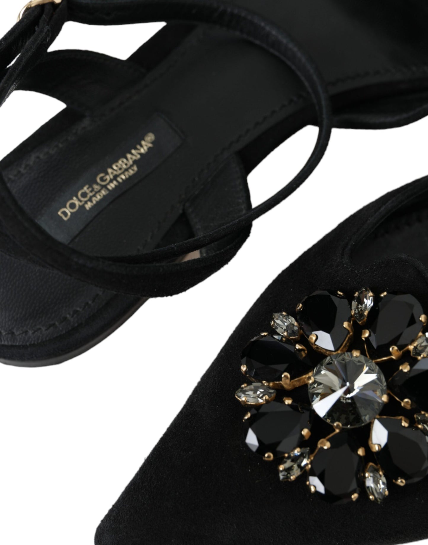 Dolce & Gabbana Black Leather Crystal Slingback Sandals Shoes Dolce & Gabbana