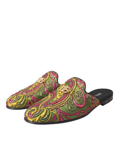 Dolce & Gabbana Multicolor Brocade DG Logo Mule Flat Sandals Shoes Dolce & Gabbana