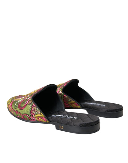 Dolce & Gabbana Multicolor Brocade DG Logo Mule Flat Sandals Shoes Dolce & Gabbana