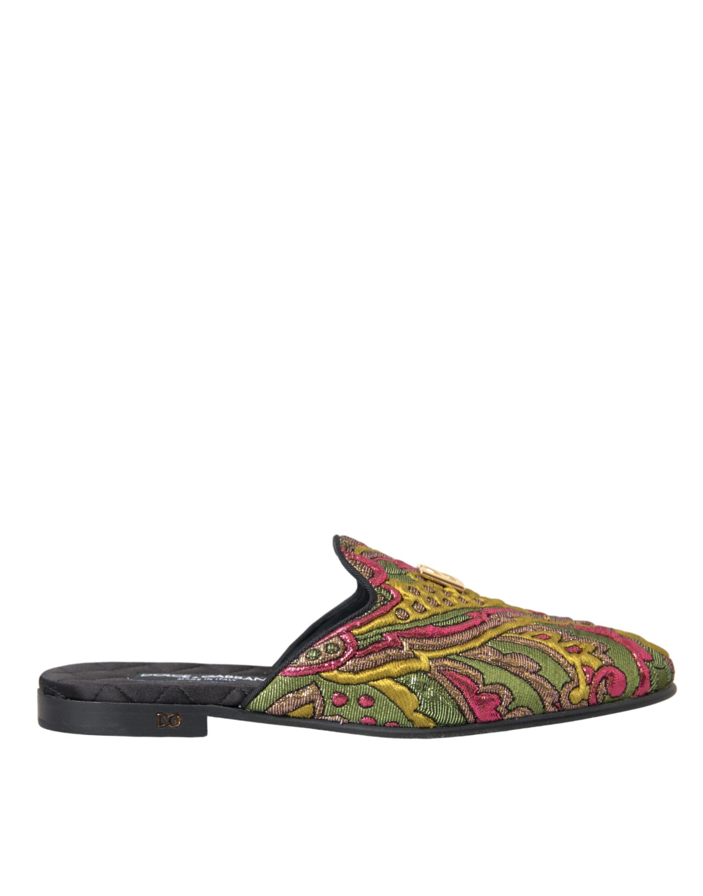 Dolce & Gabbana Multicolor Brocade DG Logo Mule Flat Sandals Shoes Dolce & Gabbana