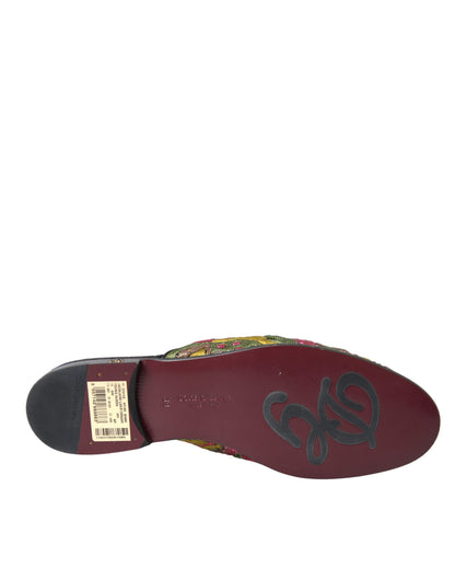 Dolce & Gabbana Multicolor Brocade DG Logo Mule Flat Sandals Shoes Dolce & Gabbana