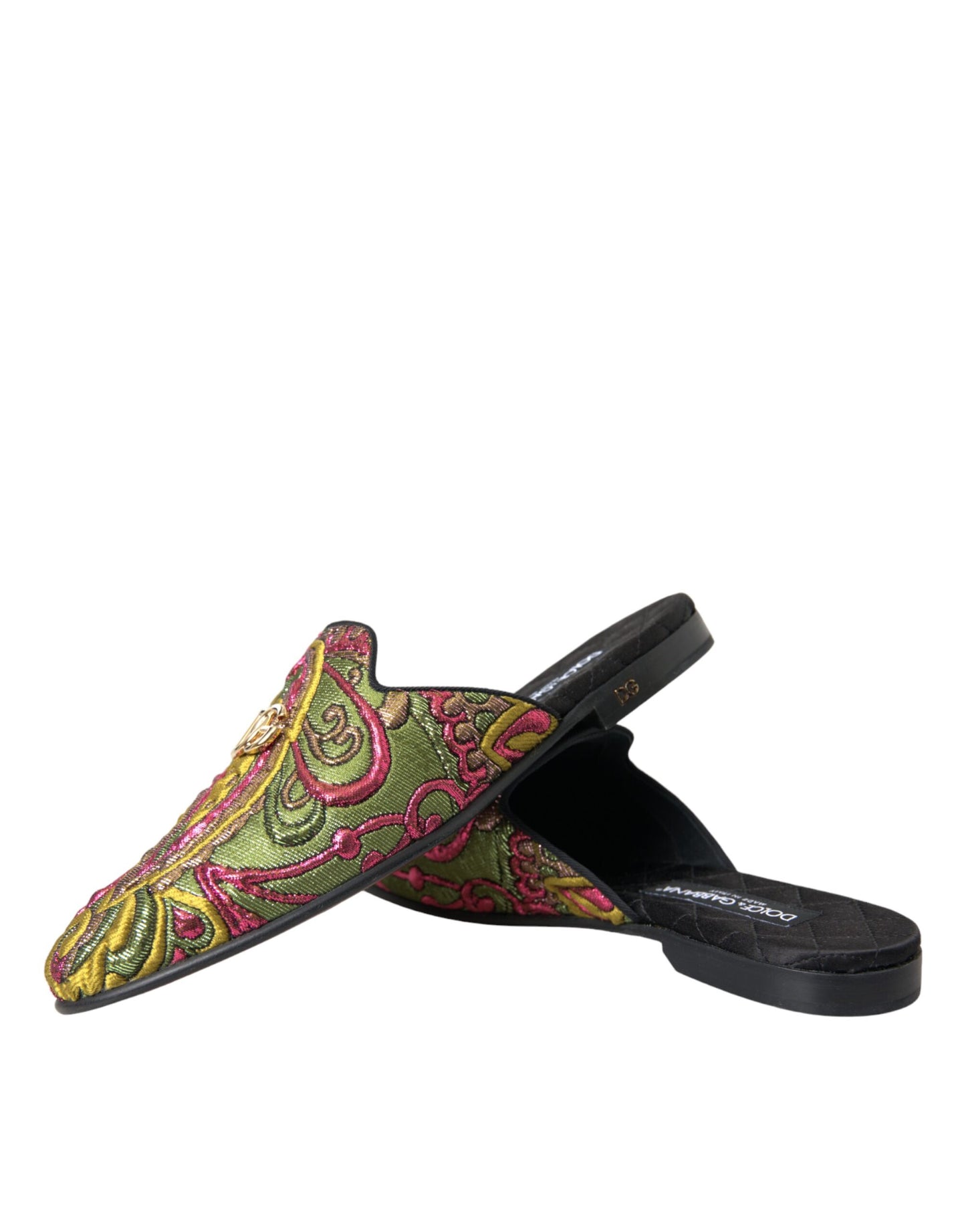 Dolce & Gabbana Multicolor Brocade DG Logo Mule Flat Sandals Shoes Dolce & Gabbana