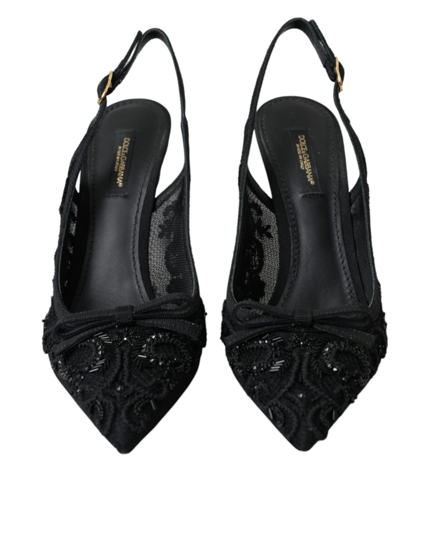 Dolce & Gabbana Black Tulle Ricamo Heels Slingbacks Shoes Dolce & Gabbana