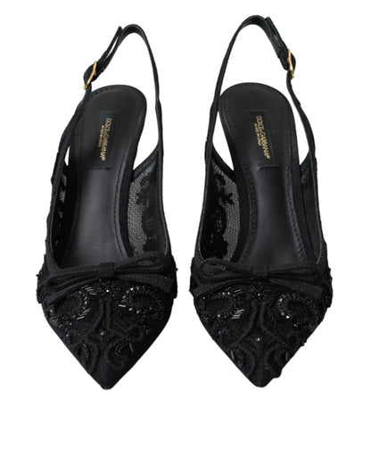 Dolce & Gabbana Black Tulle Ricamo Heels Slingbacks Shoes Dolce & Gabbana