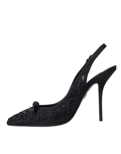 Dolce & Gabbana Black Tulle Ricamo Heels Slingbacks Shoes Dolce & Gabbana