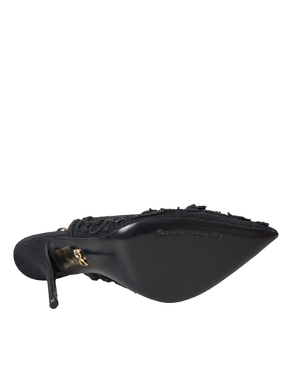 Dolce & Gabbana Black Tulle Ricamo Heels Slingbacks Shoes Dolce & Gabbana