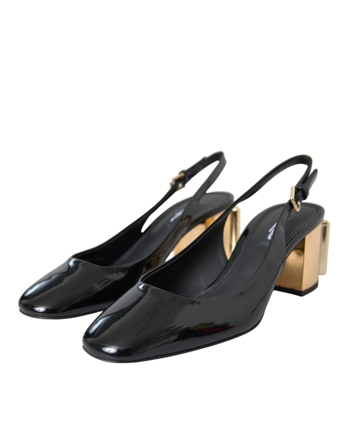 Dolce & Gabbana Black Gold Leather Embellished Slingbacks Shoes