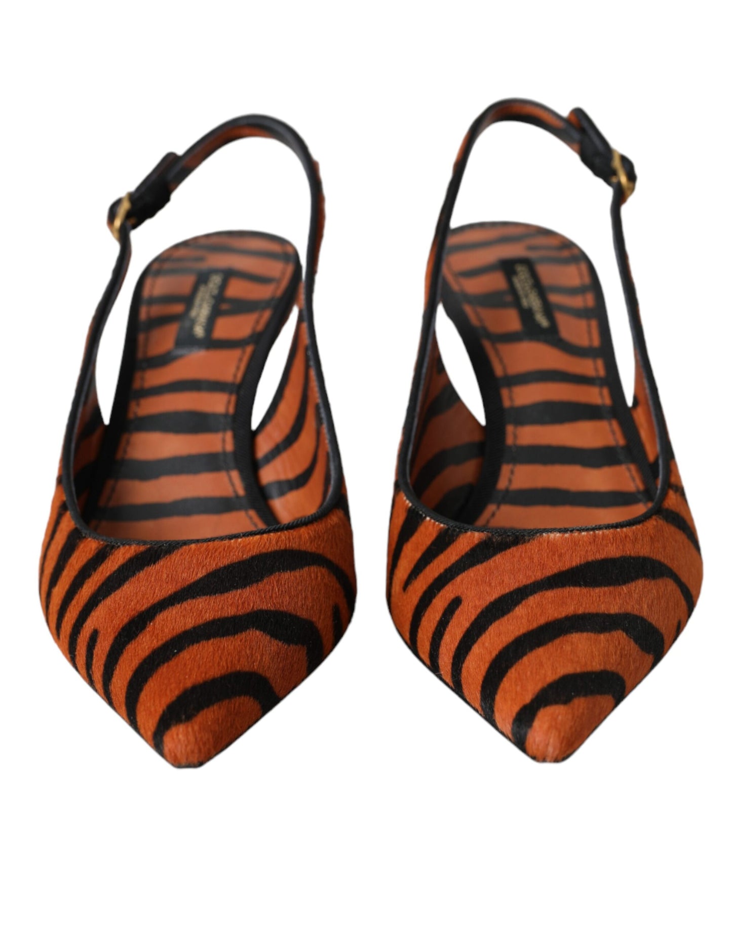 Dolce & Gabbana Black Orange Zebra Leather Slingbacks Shoes Dolce & Gabbana