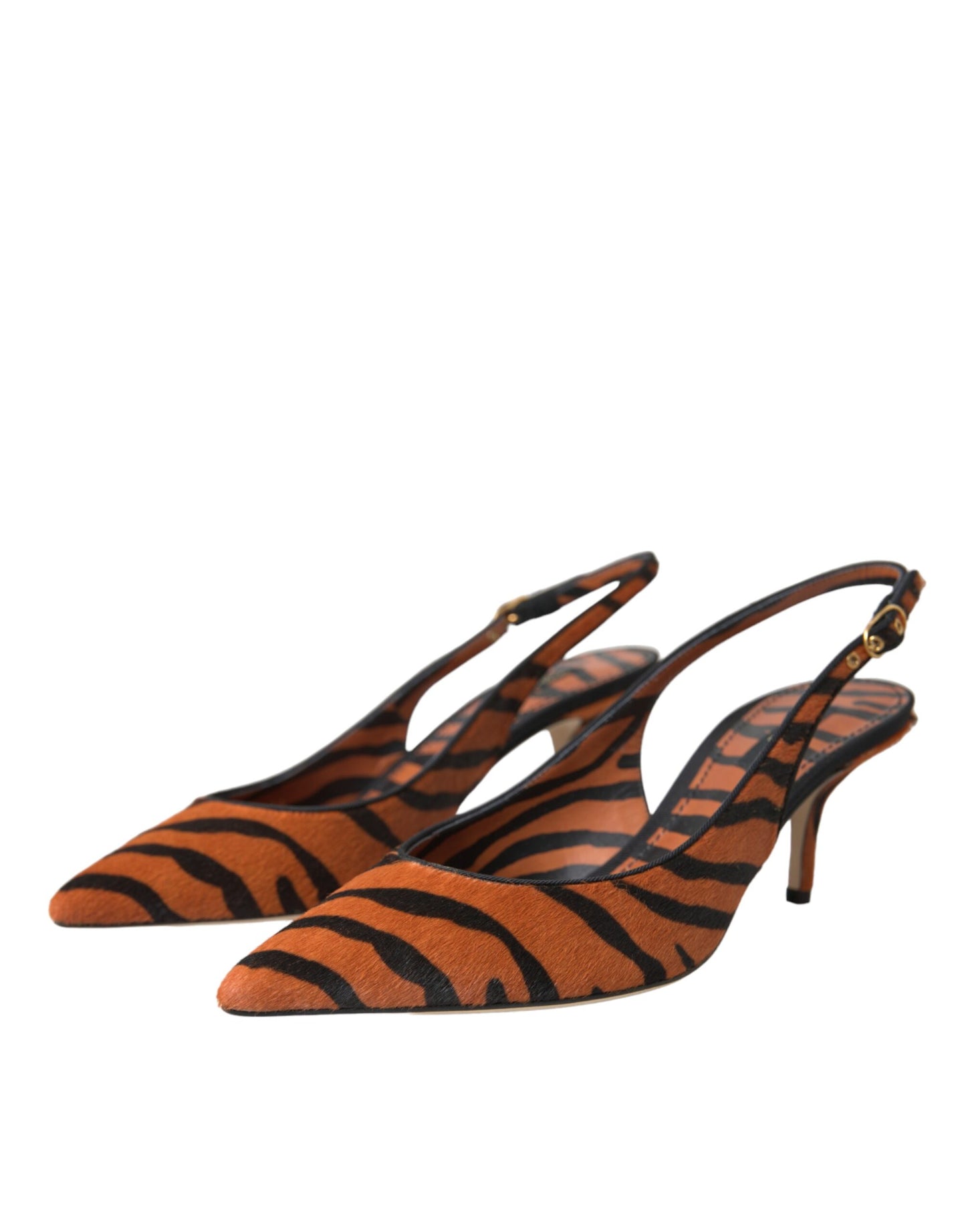 Dolce & Gabbana Black Orange Zebra Leather Slingbacks Shoes Dolce & Gabbana