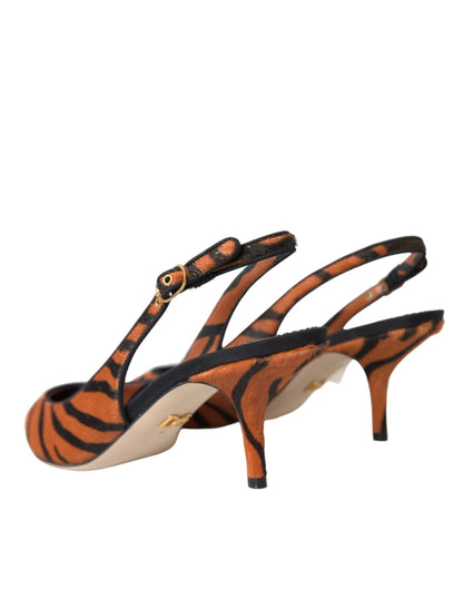 Dolce & Gabbana Black Orange Zebra Leather Slingbacks Shoes Dolce & Gabbana