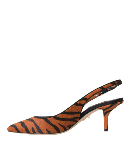 Dolce & Gabbana Black Orange Zebra Leather Slingbacks Shoes Dolce & Gabbana