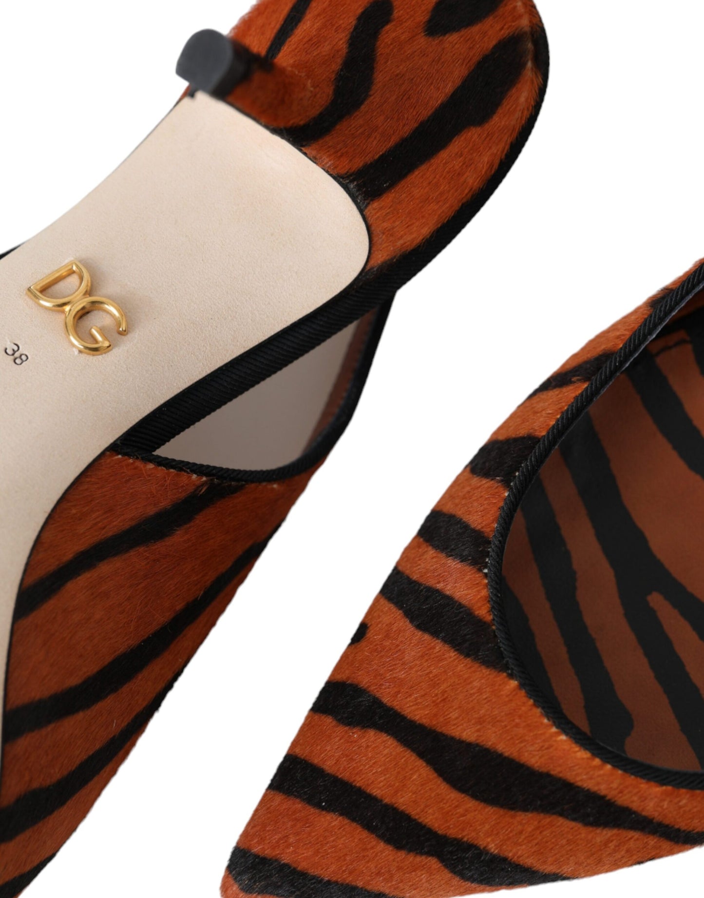 Dolce & Gabbana Black Orange Zebra Leather Slingbacks Shoes Dolce & Gabbana