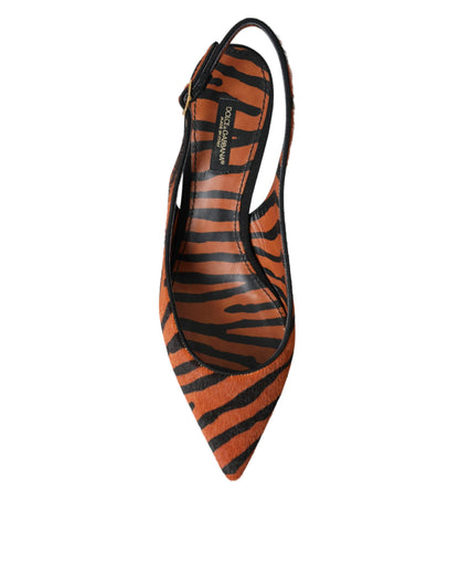 Dolce & Gabbana Black Orange Zebra Leather Slingbacks Shoes Dolce & Gabbana