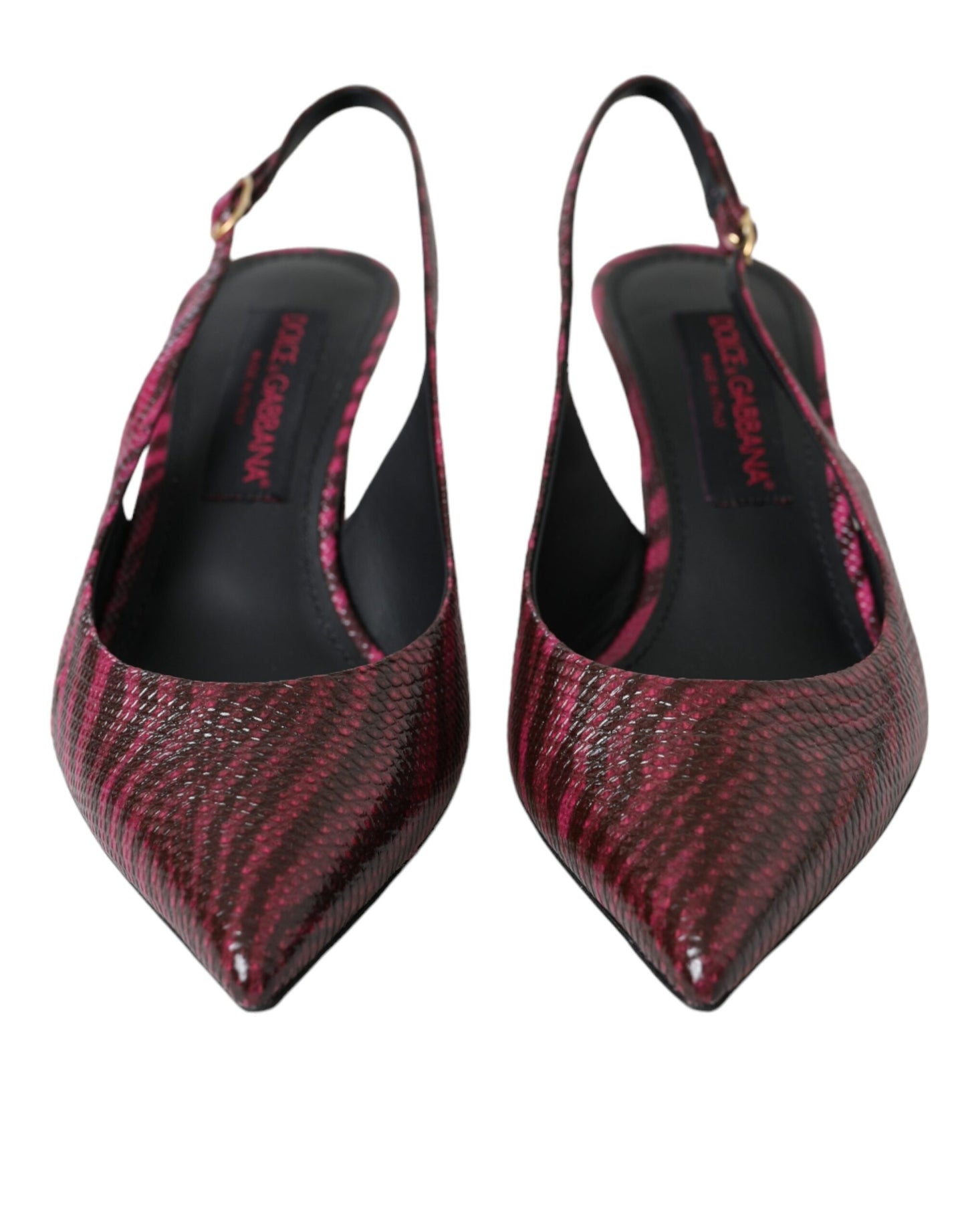 Dolce & Gabbana Maroon Zebra Leather Heels Slingbacks Shoes Dolce & Gabbana