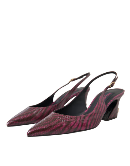 Dolce & Gabbana Maroon Zebra Leather Heels Slingbacks Shoes Dolce & Gabbana