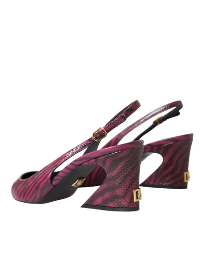 Dolce & Gabbana Maroon Zebra Leather Heels Slingbacks Shoes Dolce & Gabbana