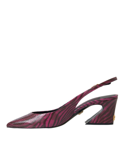 Dolce & Gabbana Maroon Zebra Leather Heels Slingbacks Shoes Dolce & Gabbana