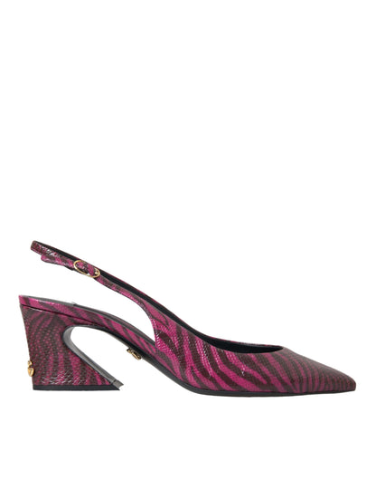 Dolce & Gabbana Maroon Zebra Leather Heels Slingbacks Shoes Dolce & Gabbana