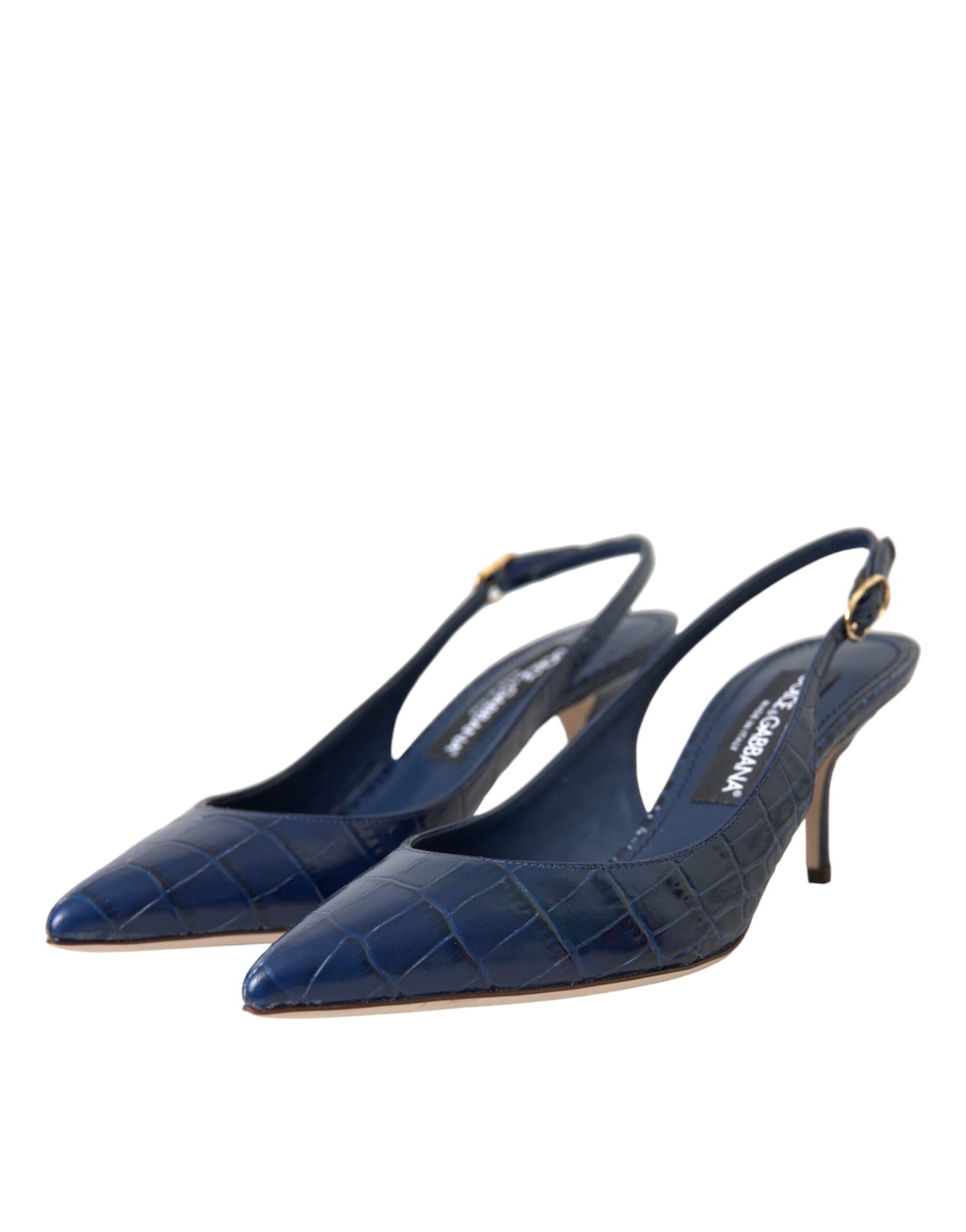 Dolce & Gabbana Dark Blue Croc Leather Slingbacks Shoes Dolce & Gabbana